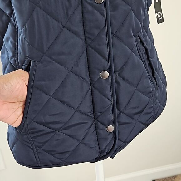 NEW DIRECTIONS Quilted Sleeveless Vest Blue, Diamond Pattern, Snap Closure,L - Picture 3 of 10